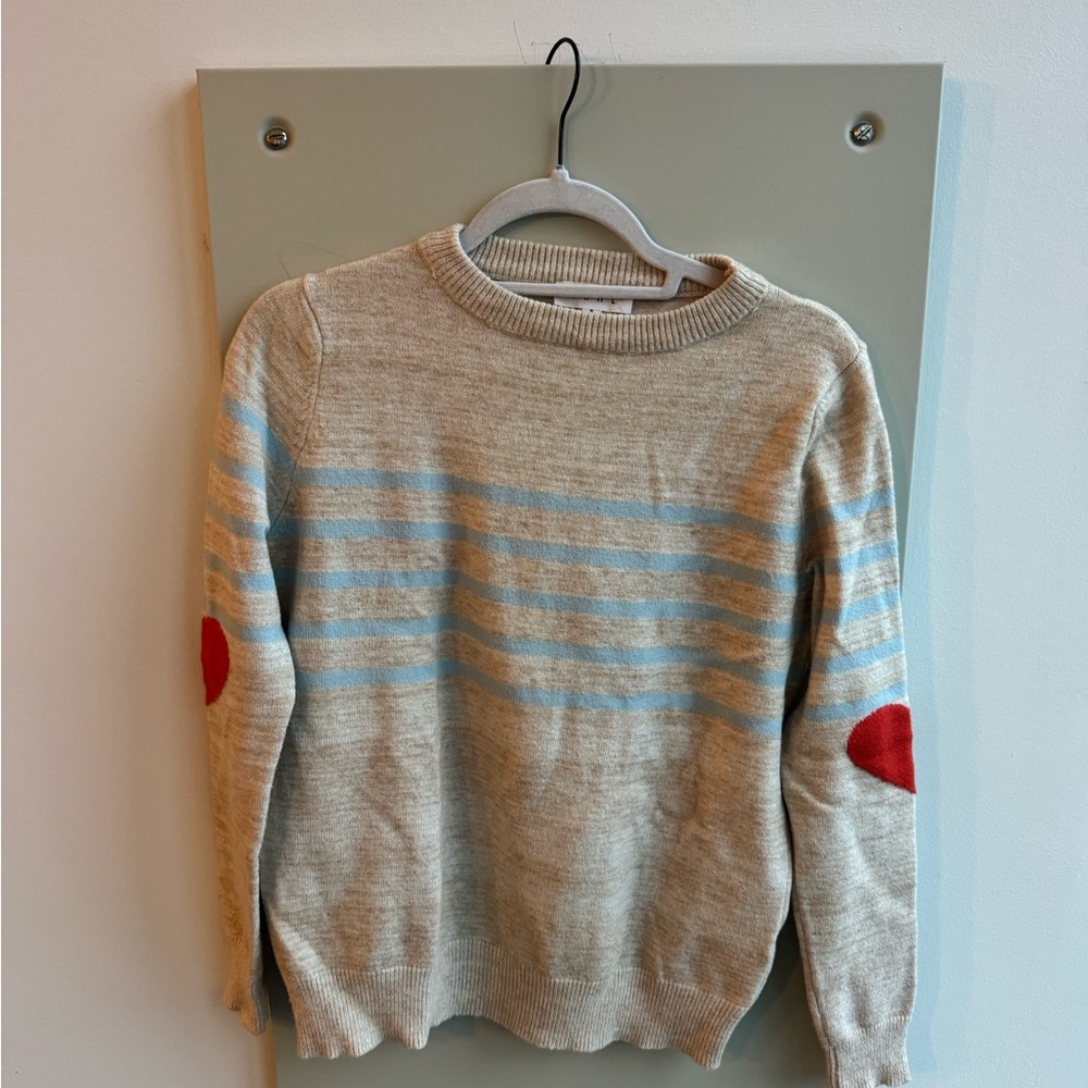 THML Beige Sweater with Blue Stripes and Red Accents